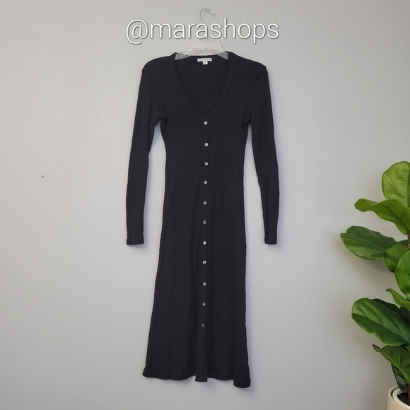 James Perse Black Ribbed Cardigan Dress - Picture 2 of 6